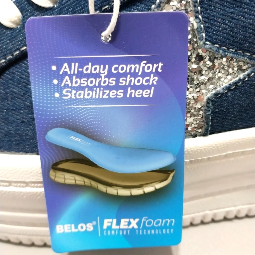 Belos Denim & Glitter Star Platform Sneakers, NWT, Size‎ 9| EUR 40